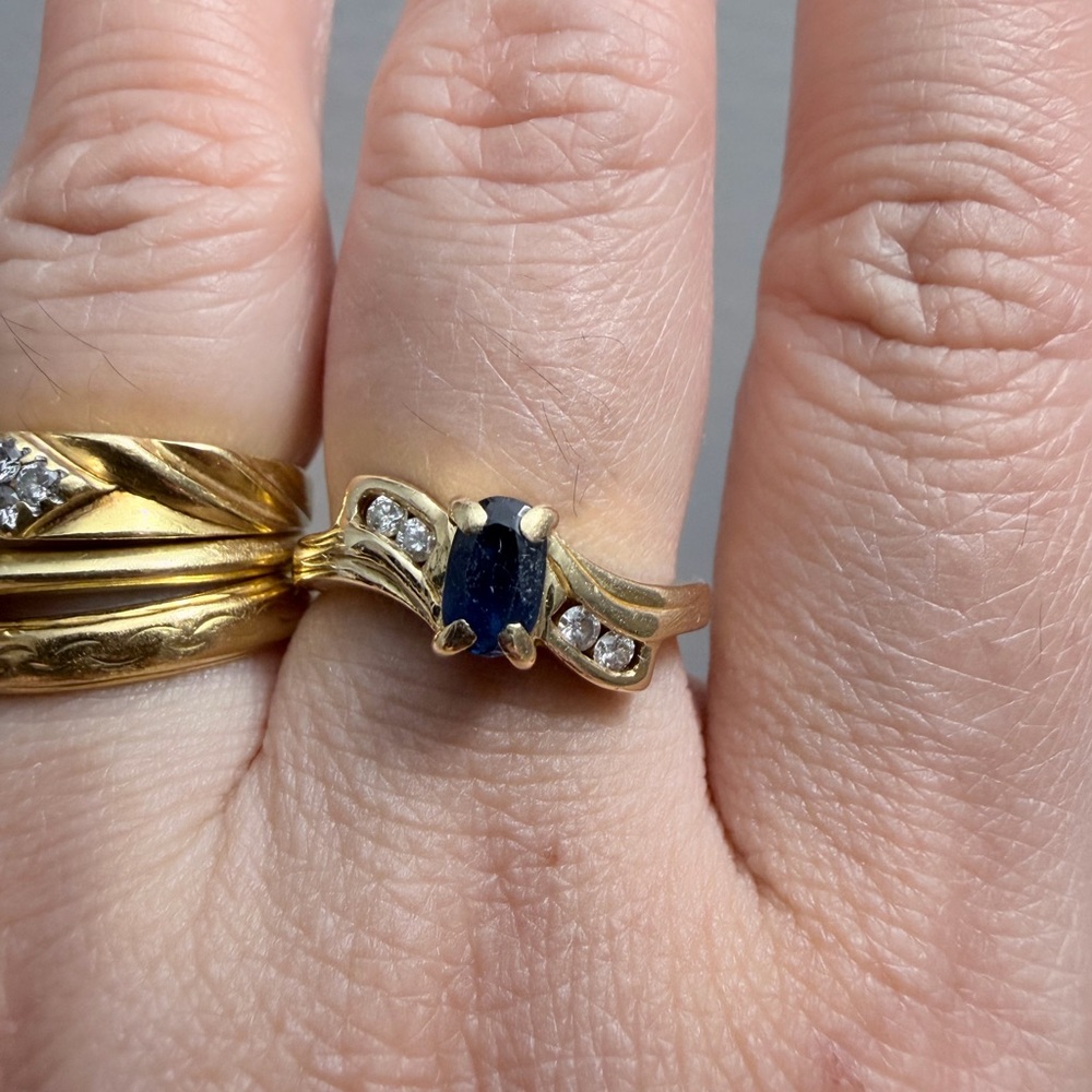 14k Solid Gold Sapphire and Diamond Ring September Birthstone Ring